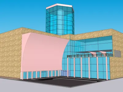 Octagonal Tower Multiplex Commercial Building with Markets 3D model