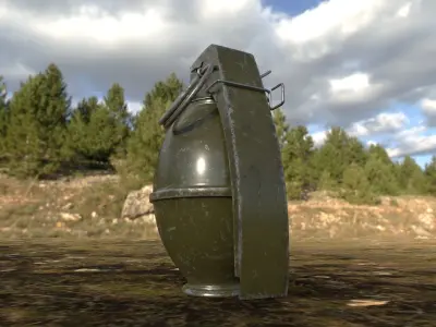 M61 3D Model metal grenade in middle of field 3D model