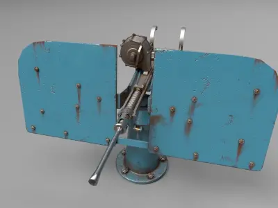 Submarine anti-aircraft gun USS Pampanito-SS-383 Low-poly 3D model