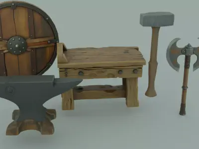3D Blacksmith Tool Medieval Axe Optimized Game Asset Low-poly 3D model