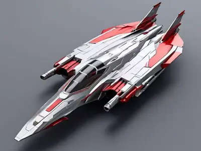 Scifi Fighter Jet Red Silver Low-poly 3D model