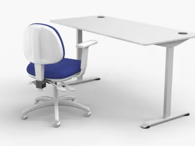 Workstation Table with Rolling Armchair White 3D model