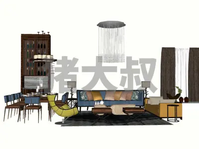 Modern style furniture lamp combination 3D model