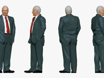 001267 smiling old man in gray suit 3D model