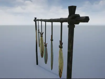 Lowpoly Hanged Fish Stand Low-poly 3D model