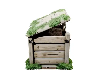 Weathered Wooden Compost Bin Low-poly 3D model