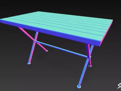 Wooden Outdoor Cafe Table Low-poly 3D model