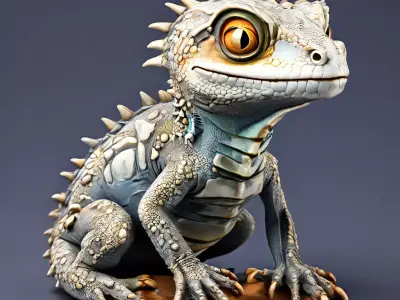 Stylized Mountain Horned Dragon Lizard Low-poly 3D model