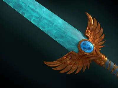 Blessed Sea  Fantasy Sword 3D Model Game-Ready  PBR Textured 3D model