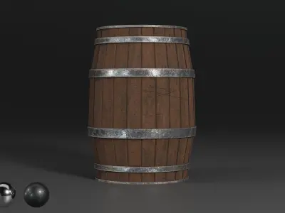 Medieval wooden realistic barrel and Substance Materials Low-poly 3D model