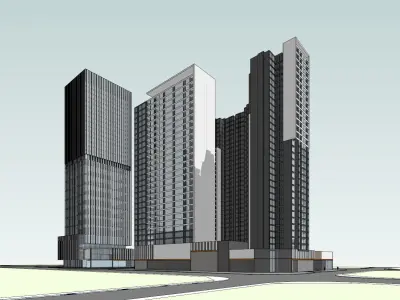 SU model of modern high-rise office and apartment building 3D model