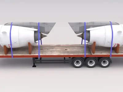 Flatbed Trailer with Jet Engines 3D model