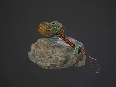 Realistic Low Poly Thor Hammer  Game Ready PBR Asset Low-poly 3D model