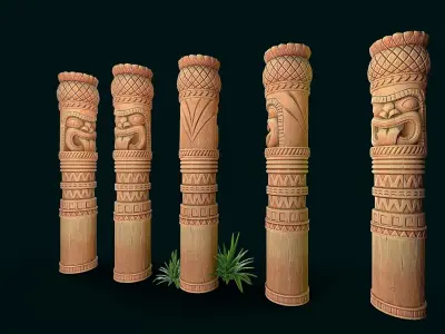Stylized Wood Totem 10 Low-poly 3D model