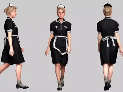 Vintage Housekeeper Woman Game Ready Model Free low-poly 3D model