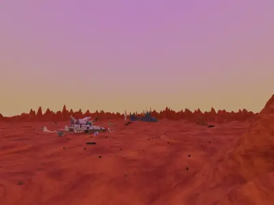 Stylized Martian Environment with  Spacecraft Rocket and Base 3D model