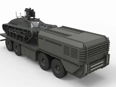 Military truck with tracked vehicle 3D model