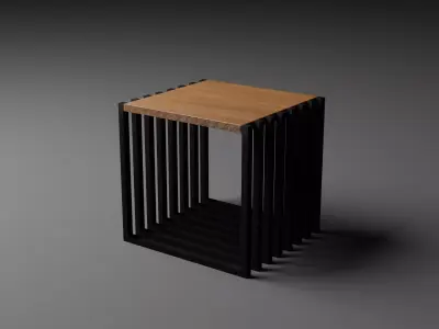 Modern Steel and Oak Wood Side Table Free 3D model