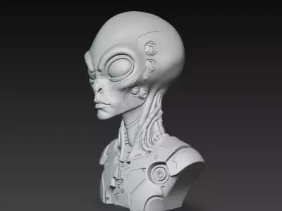 Grey Alien Cyborg Bust STL Sci Fi Creature Model 3D print model