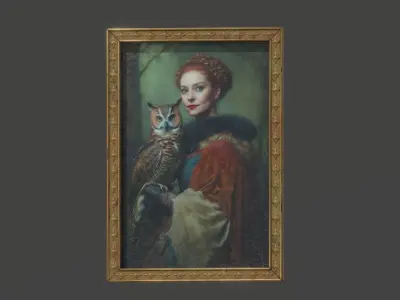 Portrait Painting of Woman and Owl Low-poly 3D model