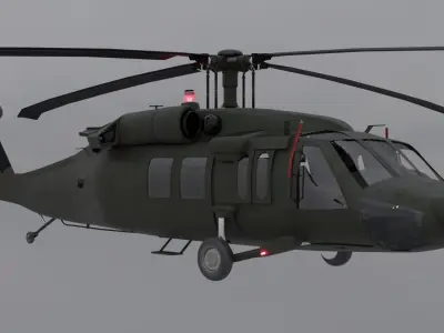 Black Hawk Helicopter with Full Interior Low-poly 3D model