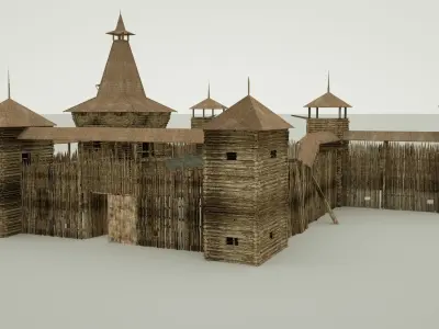 Wooden Fortress Low-poly 3D model