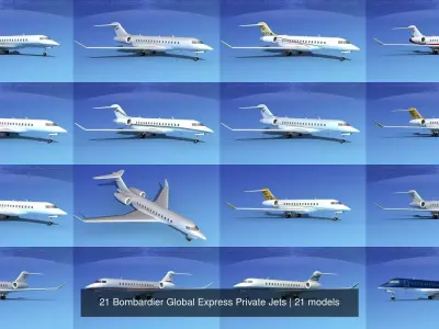 21 Bombardier Global Express Private Jets 3D Model Collection