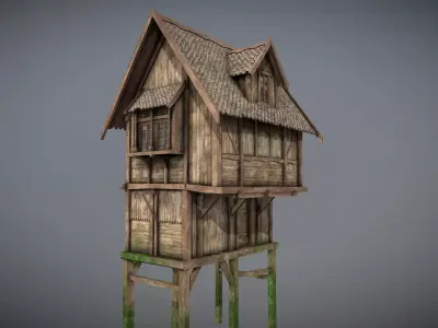 Medieval lake village - House 11 Low-poly 3D model
