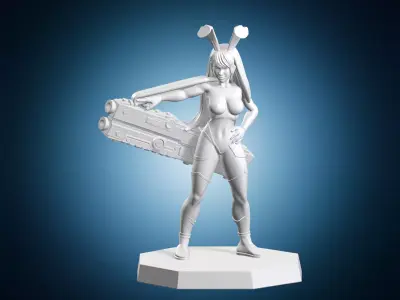 Sci-fi Bunny Girl with Oversized Weapon 3D print model