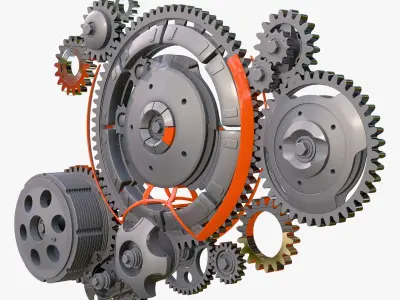 Gear Mechanism System with Cogs Wheels M1 3D model