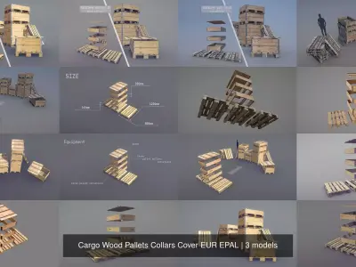 Cargo Wood Pallets Collars Cover EUR EPAL 3D Model Collection