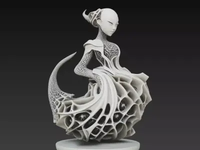 Dark Alien Queen Sculpture Organic Fantasy STL 3D print model