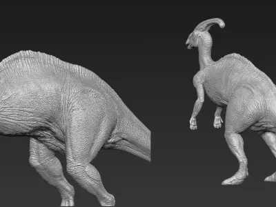 Parasaurolophus dinosaur with long horns Low-poly 3D model