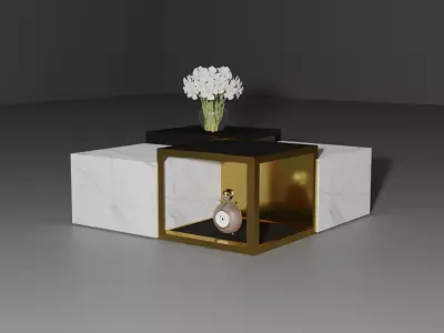table coffee with clock and flowers Free low-poly 3D model