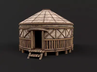 Traditional Yurt Nomads Tent with Interior 1 Low Poly PBR Low-poly 3D model