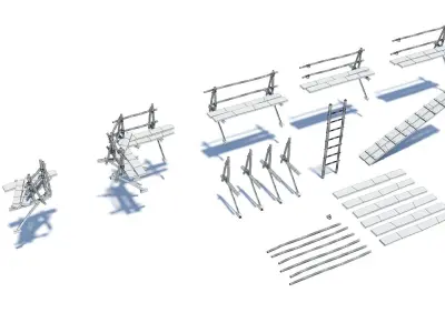 Modular medieval wooden scaffolding Low-poly 3D model