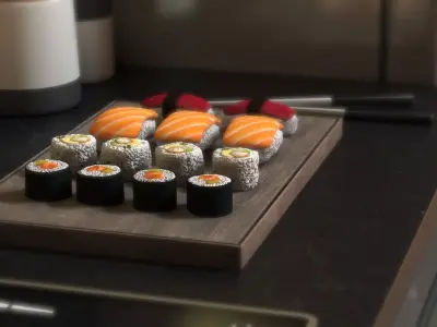 Sushis sushi on cutting board Low-poly 3D model