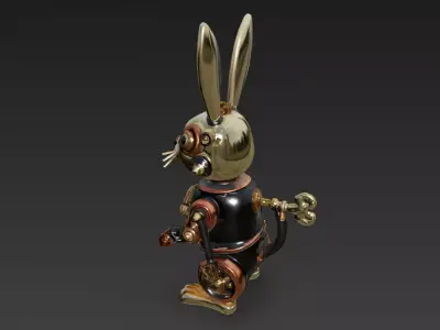 Stylized Wind-Up Rabbit Toy 3D Model 3D model