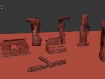 Broken Concrete Pillars Damaged 3D Asset Pack Set of 10 Low-poly 3D model