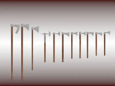 Battle-axe set three axes Low-poly 3D model