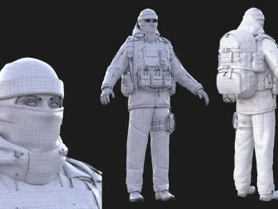 Man - Winter Military Outfit - Modular - Rigged Low-poly 3D model