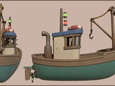 Stylized Simple Fishing Boat Low-poly 3D model