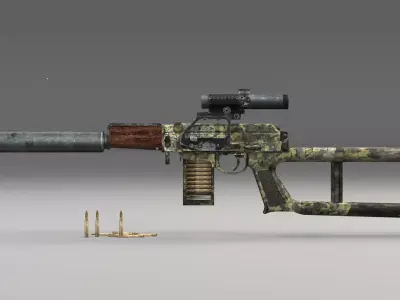 Sniper assault rifle with scope Low-poly 3D model