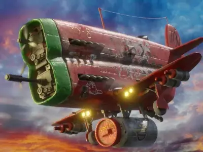 Stylized realistic red-green airplane Low-poly 3D model