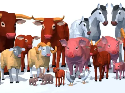 LowPoly Farm Animals pack Low-poly 3D model