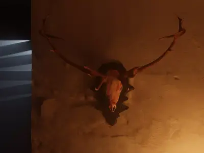 Red Deer Skull with wall mount Low-poly 3D model