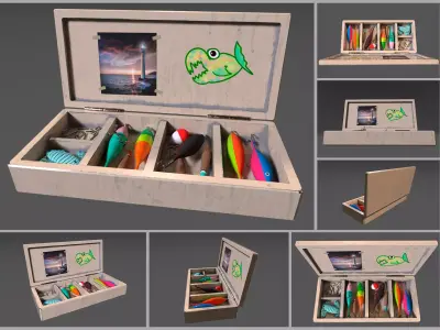 Low-poly handpainted fishermans box Low-poly 3D model