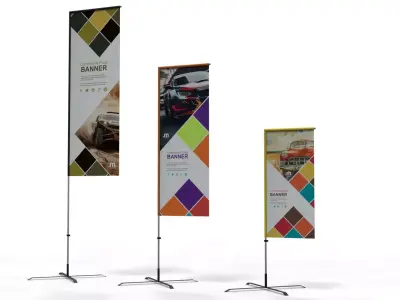 Straight Advertising Flag - 3 Heights Set  3D model