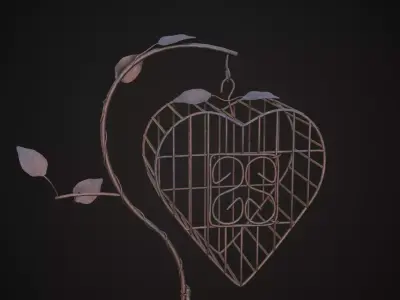 Vintage Wire Metal Heart Shaped Bird Cage Low-poly 3D model