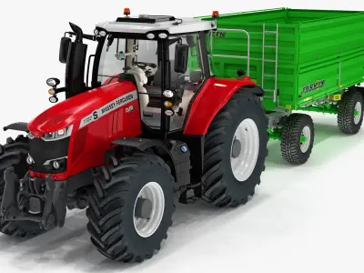 Farm Tractor Massey Ferguson 7700S with Tipping Trailer Joskin Tetra Cap 5025 19DR160 3D model